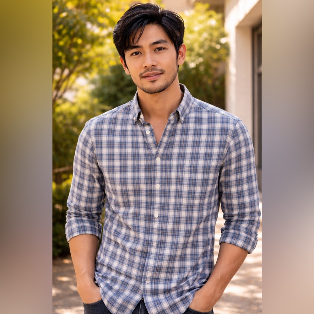 Banana Republic Blue and White Plaid Men's Shirt. Size Small